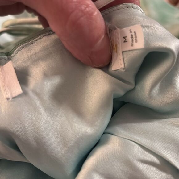 New ASTR Lace Up Satin Slip Midi Elynor Dress in Green Abstract - Picture 5 of 5